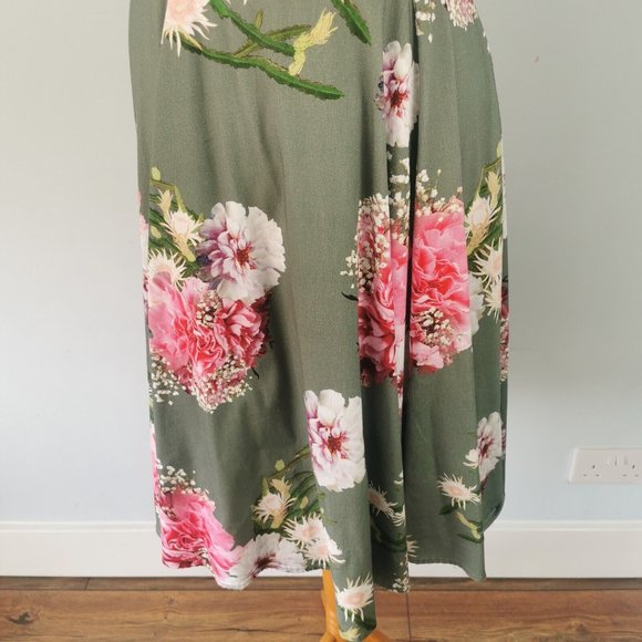 HEARTS & ROSES Floral Hepburn Dress Fit Flare 50s Fifties Wedding Party UK 10 - Picture 6 of 9